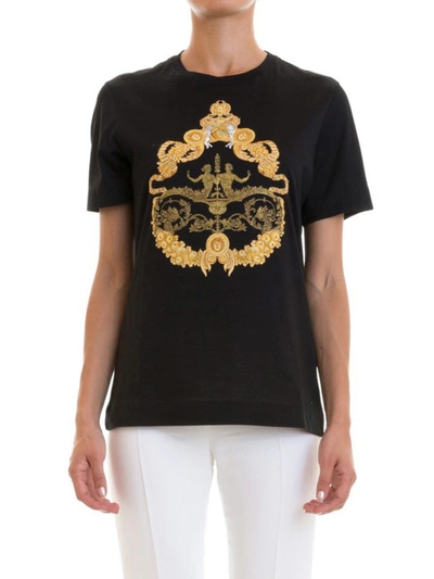 Shop Versace Baroque Embroidered Cotton Tee In Black