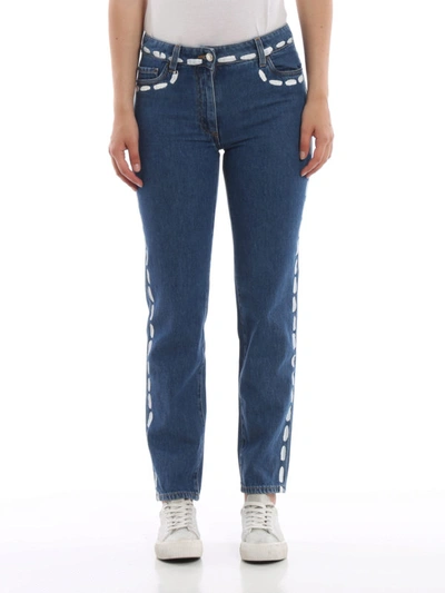Shop Moschino Paint Spot Five-pocket Jeans In Medium Wash