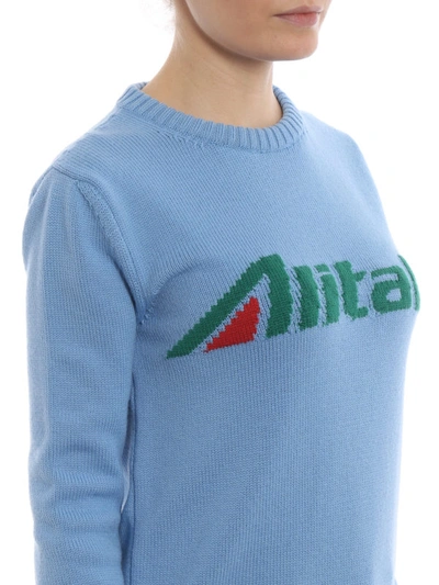 Shop Alberta Ferretti Alitalia Logo Intarsia Blue Wool Sweater In Light Blue