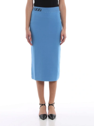 Shop Fendi Ff Intarsia Jersey Pencil Skirt In Light Blue