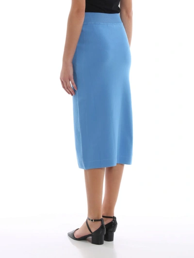 Shop Fendi Ff Intarsia Jersey Pencil Skirt In Light Blue