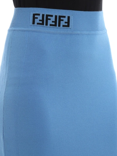 Shop Fendi Ff Intarsia Jersey Pencil Skirt In Light Blue