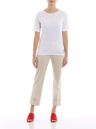 Shop Fay Stretch Cotton Casual Trousers With Turn-ups In Light Beige