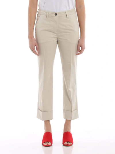 Shop Fay Stretch Cotton Casual Trousers With Turn-ups In Light Beige