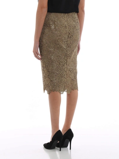 Shop Valentino See-through Glittering Metallic Lace Skirt In Gold