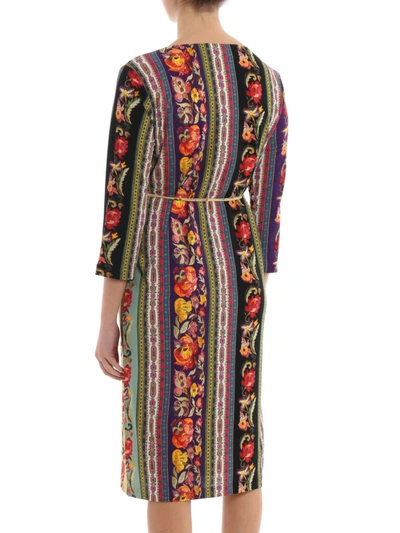 Shop Etro Patterned Jersey Belted Shift Dress In Multicolour