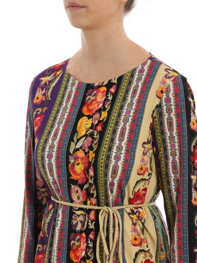 Shop Etro Patterned Jersey Belted Shift Dress In Multicolour