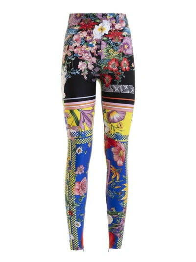 Shop Versace Floralmania Print Leggings In Multicolour