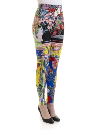 Shop Versace Floralmania Print Leggings In Multicolour