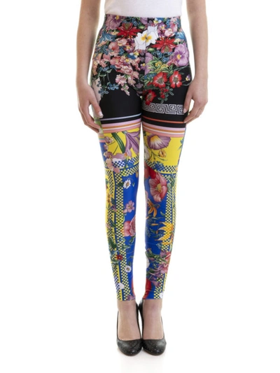 Shop Versace Floralmania Print Leggings In Multicolour