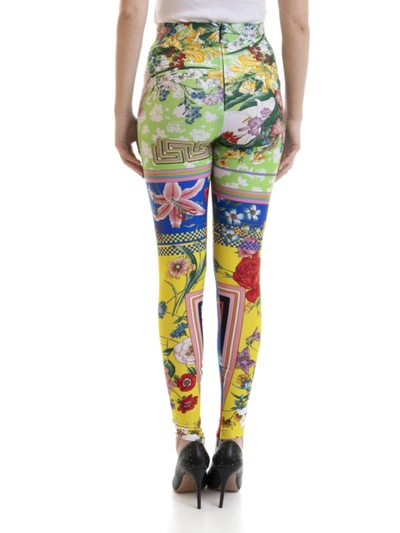 Shop Versace Floralmania Print Leggings In Multicolour