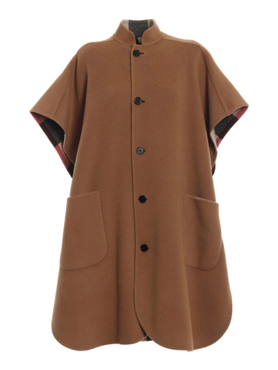Shop Burberry Solid To Check Reversible Cape In Beige