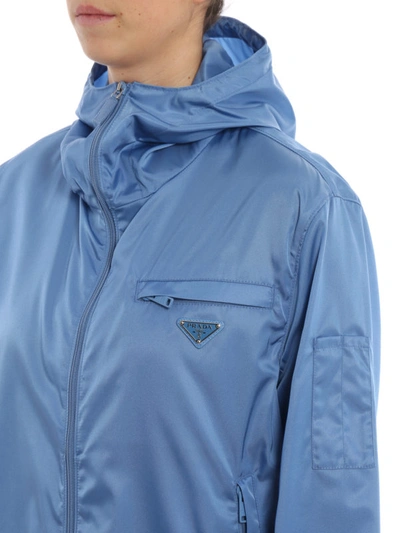 Shop Prada Gabardine Nylon Hooded Windbreaker In Blue
