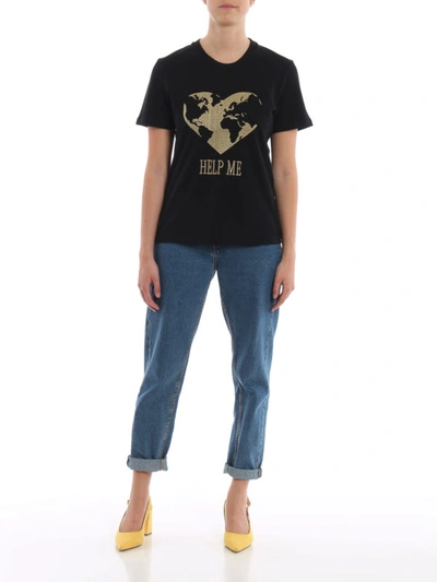 Shop Alberta Ferretti Help Me Black Cotton Pique T-shirt
