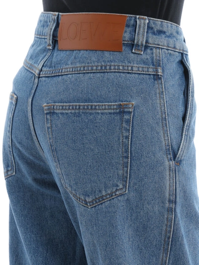 Shop Loewe Denim Boyfriend Jeans With Leather Logo Label In Medium Wash