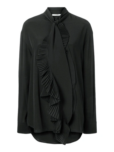 Shop Givenchy Silk Shirt With Detachable Pleated Scarf In Black