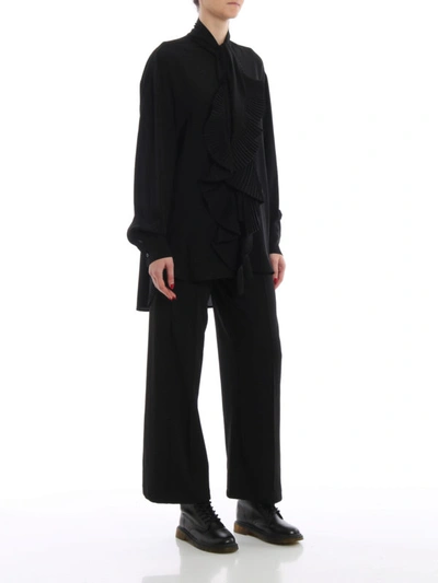 Shop Givenchy Silk Shirt With Detachable Pleated Scarf In Black