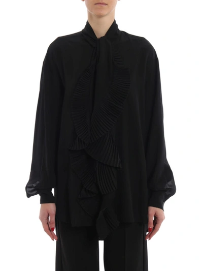 Shop Givenchy Silk Shirt With Detachable Pleated Scarf In Black