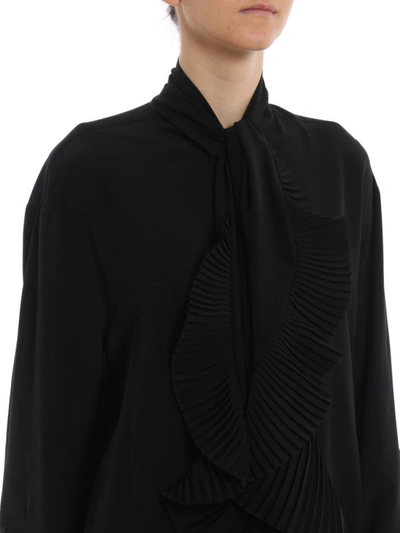 Shop Givenchy Silk Shirt With Detachable Pleated Scarf In Black