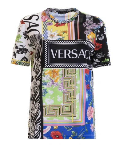 Shop Versace Floralmania Logo Print T-shirt In Multicolour