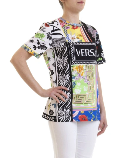 Shop Versace Floralmania Logo Print T-shirt In Multicolour