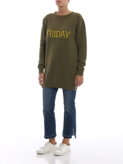 Shop Alberta Ferretti Friday Green Long Crewneck Sweater