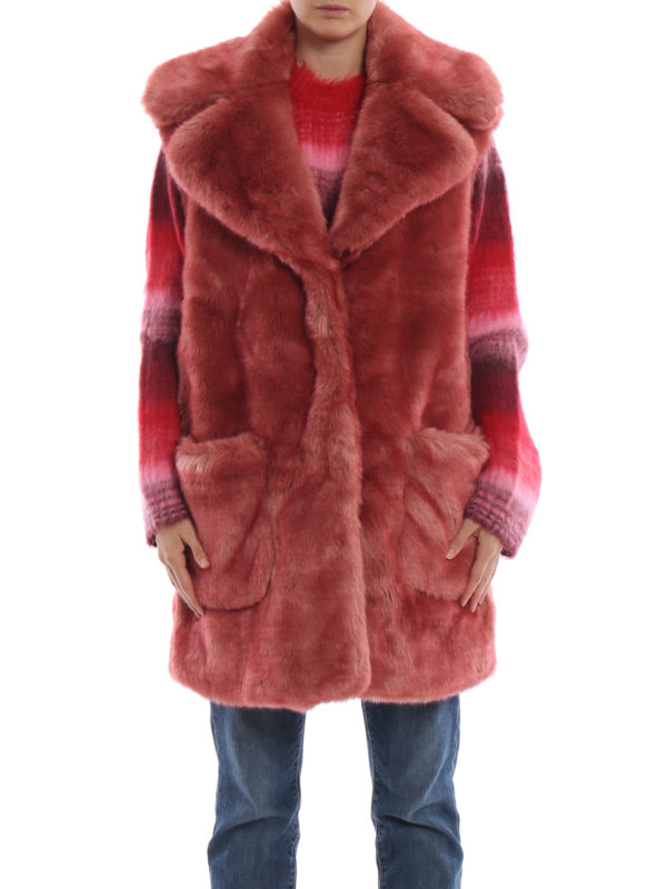 Dondup Salmon Pink Faux Fur Sleeveless Short Coat In Dark Pink | ModeSens