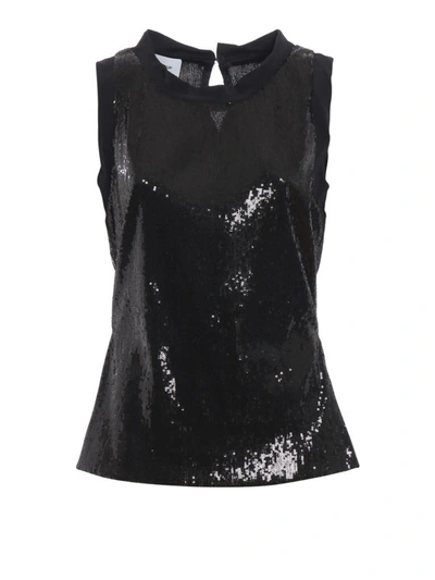 Shop Dondup Micro Sequined Tank Top With Belt In Black