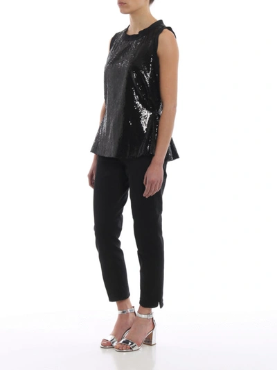 Shop Dondup Micro Sequined Tank Top With Belt In Black