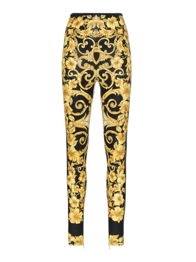 Shop Versace Gold Hibiscus Print Leggings
