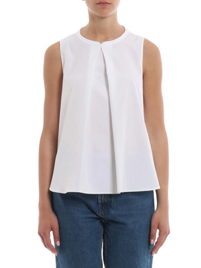 Shop Aspesi Sleeveless Cotton Poplin A-line Top In White