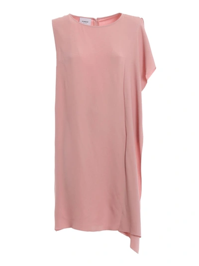 Shop Dondup Draped Light Pink Viscose Dress
