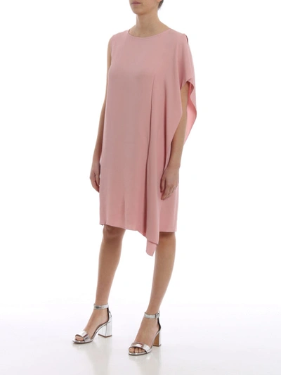 Shop Dondup Draped Light Pink Viscose Dress