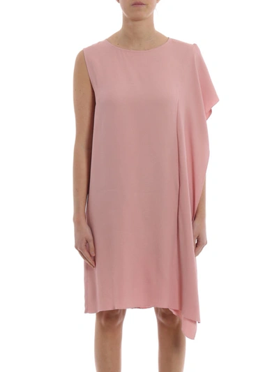 Shop Dondup Draped Light Pink Viscose Dress