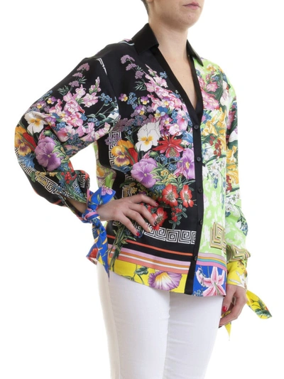 Shop Versace Floral Printed Silk Twill Shirt In Multicolour