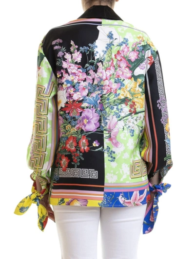 Shop Versace Floral Printed Silk Twill Shirt In Multicolour