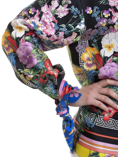 Shop Versace Floral Printed Silk Twill Shirt In Multicolour