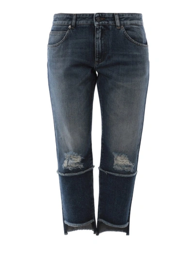 Shop Dolce & Gabbana Distressed Denim Crop Boyfriend Jeans In Medium Wash
