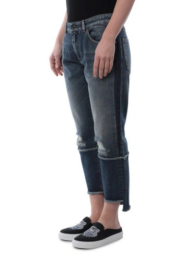 Shop Dolce & Gabbana Distressed Denim Crop Boyfriend Jeans In Medium Wash