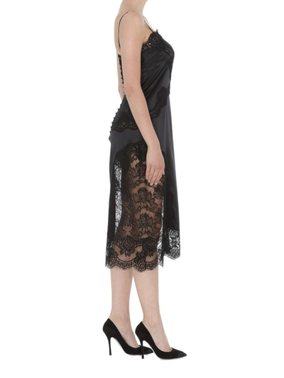 Shop Dolce & Gabbana Lace Detailed Silk Blend Dress In Black