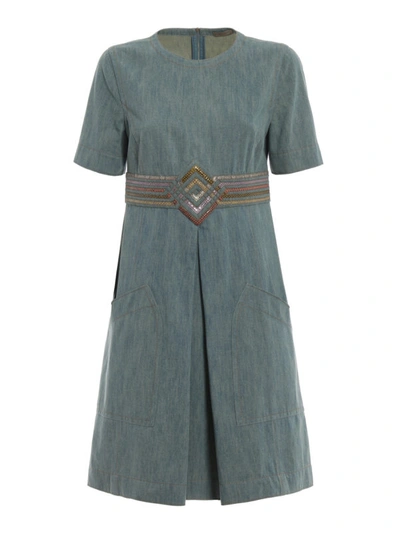 Shop Bottega Veneta Denim Dress With Python Effect Details In Light Wash