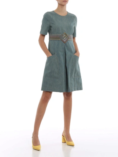 Shop Bottega Veneta Denim Dress With Python Effect Details In Light Wash