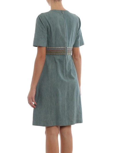 Shop Bottega Veneta Denim Dress With Python Effect Details In Light Wash