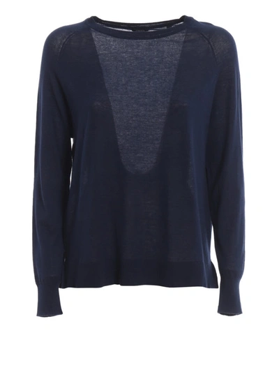 Shop Aspesi Raglan Sleeve Blue Cotton Sweater