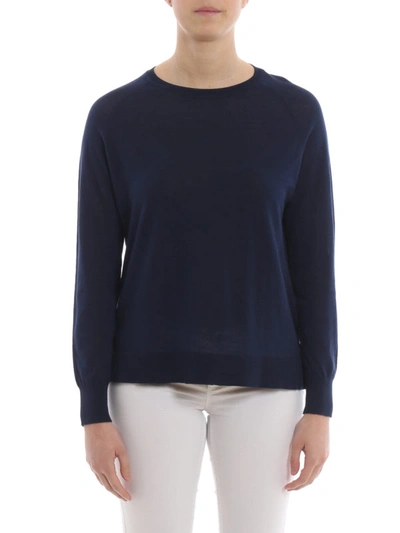 Shop Aspesi Raglan Sleeve Blue Cotton Sweater