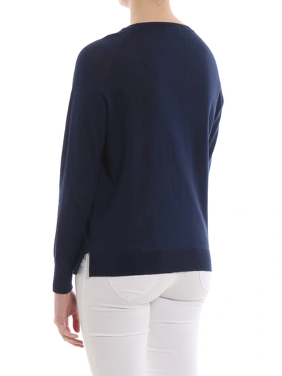Shop Aspesi Raglan Sleeve Blue Cotton Sweater