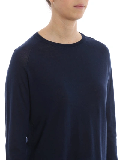 Shop Aspesi Raglan Sleeve Blue Cotton Sweater