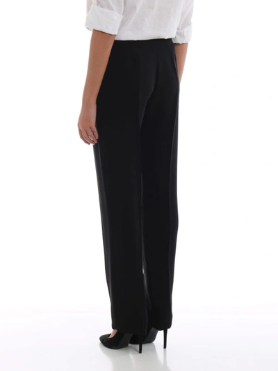 Shop Valentino Black Silk Straight Leg Trousers