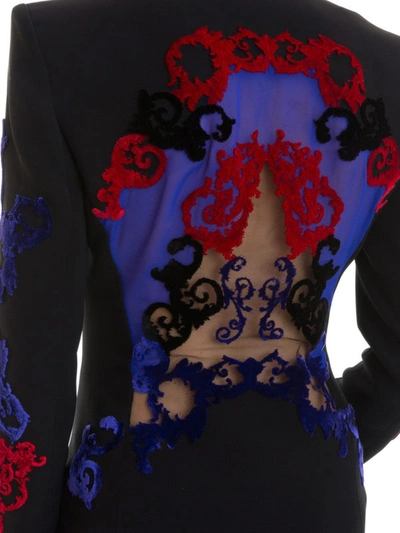 Shop Versace Two-tone Flock Embellished Long Blazer In Black