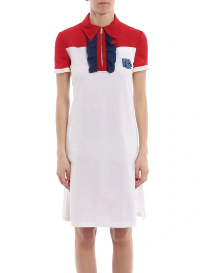 Shop Prada Cotton Jersey And Silk Chiffon Short Dress In Multicolour